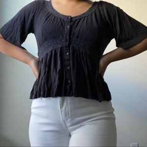 boho black button up